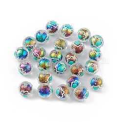 Placage uv perles d'émail acrylique irisé arc-en-ciel, rond avec empreinte de patte de chat, colorées, 15~16mm, Trou: 2.3mm