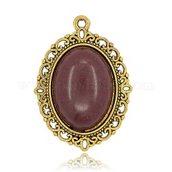 Antique Golden Plated Alloy Synthetic Turquoise Pendants, Oval, Coconut Brown, 39x28x6mm, Hole: 2mm