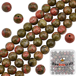 Beebeecraft 2 Stränge natürliche Unakite-Perlenstränge, Runde, olivgrün, 8 mm, Bohrung: 1 mm