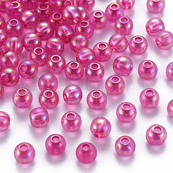 Perles en acrylique transparente, de couleur plaquée ab , ronde, fuchsia, 6x5mm, Trou: 1.8mm, environ 4400 pcs/500 g