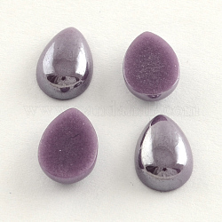Pearlized Plated Opaque Glass Cabochons, teardrop, Medium Purple, 18x13x5mm