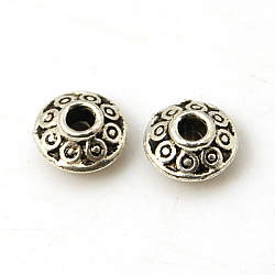Perline di distanziatore stile tibetano, rondelle, argento antico, 6x3mm, Foro: 2 mm