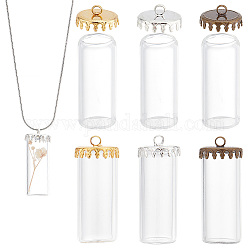 PH PandaHall 6 Sets Tube Glass Vial with Brass Stopper, 3 Colors Clear Glass Vial Pendants Openable Glass Bottle Connectors Glass Hanging Bottles for Keychain Bracelet Jewelry Making, 12x28mm