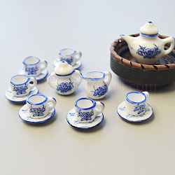 Porcelain Tea Set, Blue, saucer1: 21mm in diameter, teapot1: 29mm long, 32mm wide, teapot2: 22mm long, 23mm wide, teapot3: 15mm long, 18mm wide, teacup: 10mm long, 16.5mm wide