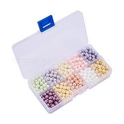 10 Color Eco-Friendly Glass Pearl Beads,Pearlized, Round, Dyed, Mixed Color, 6mm, Hole: 1.2~1.5mm, about 60pcs/compartment, 600pcs/box