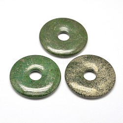 Natürliche, gefärbte Pyrit-Anhänger aus Donut / Pi-Scheibe, grün, Donutbreite: 19~20mm, 48~50x6 mm, Bohrung: 10 mm