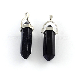 Synthetic Blue Goldstone Pendants with Alloy Findings, Platinum, 40~42x8x8mm, Hole: 2mm