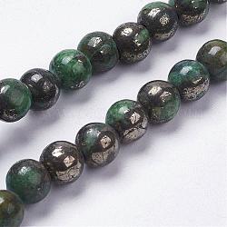 Abalorios de pirita naturales hebras, teñido, redondo, verde, 6mm, agujero: 1 mm, aproximamente 32 pcs / cadena, 8 pulgada