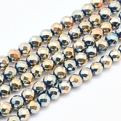 Chapelets de perles en hématite synthétique sans magnétiques, facette, ronde, arc-en-ciel plaqué, 4mm, Trou: 1mm, Environ 95 pcs/chapelet, 15 pouce (38 cm)