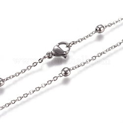 304 Edelstahl Kabelkette Halsketten, mit runden Perlen und Karabinerverschlüsse, Edelstahl Farbe, 15.75 Zoll (40 cm), 2 mm