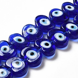 Fatti a mano in vetro murano male occhio fili di perline, cuore, blu medio, 11.5x14x4.5mm, Foro: 1.2 mm, circa 28pcs/filo, 12.40'' (31.5 cm)