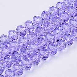 Baking Paint Glass Beads Strands, Faceted Rondelle, Lilac, 6x4.5mm, Hole: 1mm, about 87~90pcs/strand, 17.13 inch(43.5cm)