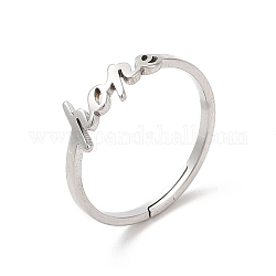 304 Stainless Steel Word Hope Adjustable Ring, Stainless Steel Color, US Size 6(16.5mm)