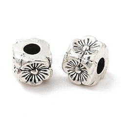 Perline in lega stile tibetano,  cadmio& piombo libero, cubo con motivo floreale, argento antico, 4x4x4mm, Foro: 1.8 mm, circa 3703pcs/1000g