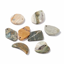 Jaspe policromado natural/piedra picasso/colgantes de jaspe picasso, plano redondo y corazón y lágrima y rombo y luna, 28~39.5x18.5~29.5x3~4.5mm, agujero: 1.6~2 mm