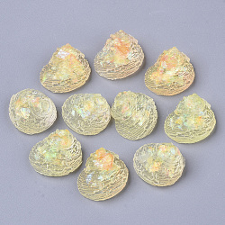 Transparente Epoxidharz-Cabochons, Nachahmung Geleeart, mit Pailletten / Paillette, Muschelschale Form, Champagnergelb, 17.5x15x9.5 mm