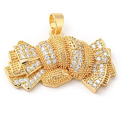 Brass Micro Pave Cubic Zirconia Pendants, Long-Lasting Plated, Fist, Golden, 22.5x36.5x9mm, Hole: 6.5x4mm