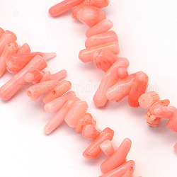 Copeaux teints brins de perles de corail synthétiques, Saumon, 4~18x2~5x2~4mm, Trou: 0.5mm, 16.1 pouce / brin, environ 2082~3562 pcs/500 g