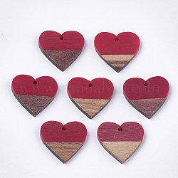 Подвески из смолы и ореха, сердце, коричневые, 24x25x3.5~4 мм, отверстие : 2 мм