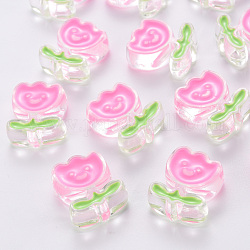 Transparente Acryl Perlen, mit Emaille, Blume, neon rosa , 24.5x20x9 mm, Bohrung: 3 mm