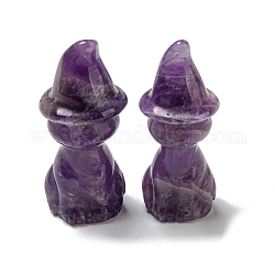 Natural Amethyst Carved Healing Cat with Witch Hat Figurines, Reiki Energy Stone Display Decorations, 48~50x19~21mm