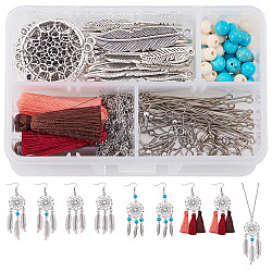 SUNNYCLUE DIY Woven Net/Web with Feather Earring and Necklace Making, with Alloy Pendant, Nylon Tassel, Acrylic Bead, 304 Stainless Steel Rope Chain Necklace and 316 Stainless Steel Earring Hook, Mixed Color, 11x7x3cm