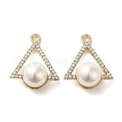 Lega con pendenti in strass, con abs imitazione perla, charms triangolo, oro, 24x19x10.5mm, Foro: 2 mm