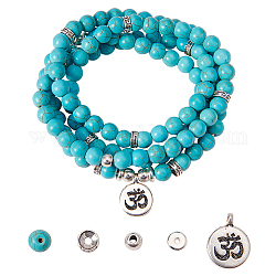 Fabrication de bracelets de bricolage sunnyclue, avec des perles turquoises synthétiques, Pendentifs en alliage de style tibétain, Entretoises de perles de style tibétain et entretoises de perles en laiton, Cordons élastiques, argent antique et argent