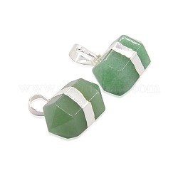 Natural Green Aventurine Gemstone Pendants, with Silver Tone Brass Findings, Hexagon, 17x21x13mm, Hole: 8x5mm