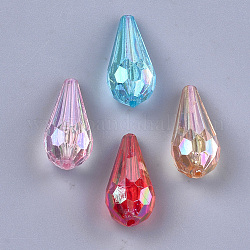 Perles en acrylique transparente, couleur ab , facette, larme, couleur mixte, 25x11x11mm, Trou: 1.5mm, environ 350 pcs/500 g