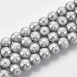 Electroplate Glass Beads Strands, Round with Evil Eye Pattern, Silver, 8x7.5mm, Hole: 1.2mm, about 40pcs/strand, 12.2 inch