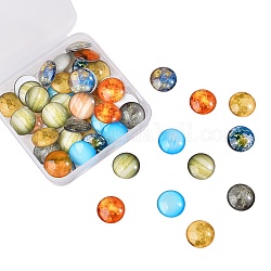 Cabujones de vidrio luminosos, patrón de planeta, semicírculo, color mezclado, 15x4mm, 50 unidades / caja