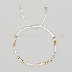 Bracelets de perles tressés en graines de verre, bracelet réglable, blanc, 11 pouce (28 cm)