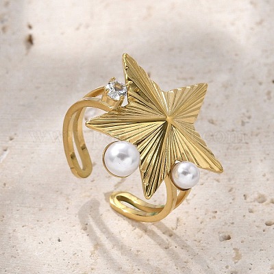 Кольца-манжеты из нержавеющей стали 304 с кубическим цирконием для женщин RJEW-D302-02G-09-1