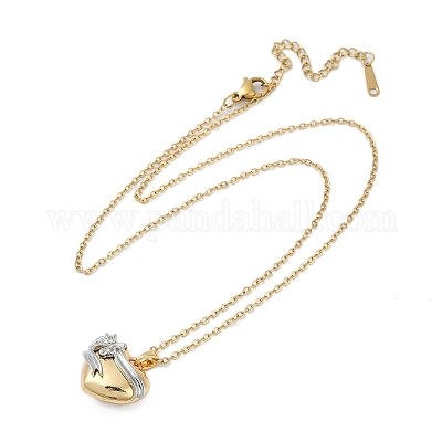 Латунные ожерелья с подвеской в виде сердца в виде банта NJEW-K280-06G-01-1