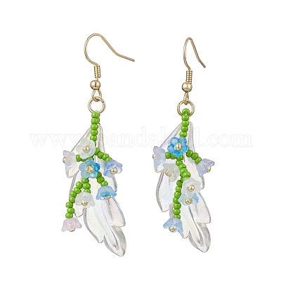 Серьги-подвески из стеклянных бусин ручной работы EJEW-MZ00546-03-1