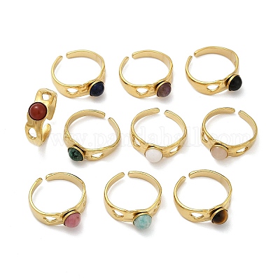 Кольца-манжеты из нержавеющей стали 316 с натуральными смешанными драгоценными камнями RJEW-Z098-01G-05-1