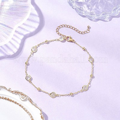 Браслеты на ногу из нержавеющей стали 304 и латуни с прозрачным кубическим цирконием для женщин AJEW-AN00688-1