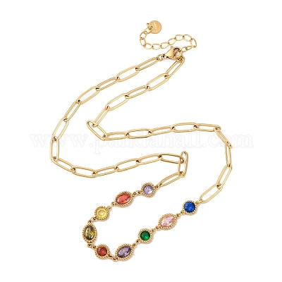 Ожерелья из нержавеющей стали 304 с цветными кубическими цирконами NJEW-A051-06G-1