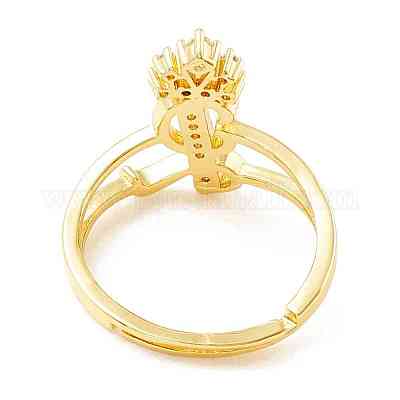 Прозрачная буквица из кубического циркония с регулируемым кольцом в виде короны RJEW-M139-17L-1