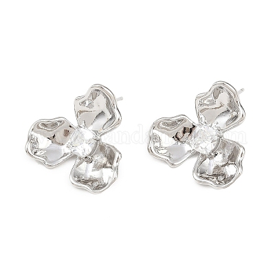 Фурнитура для сережек-гвоздиков из латуни с микропаве из прозрачных кубических цирконий KK-F921-03P-1