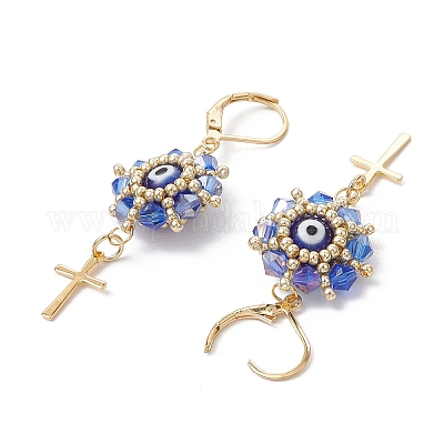 Сглаз с крестом 304 нержавеющая сталь стеклянные бусины серьги-гвоздики EJEW-MZ00420-02-1