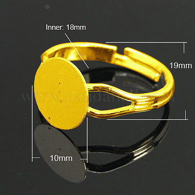 真鍮製リングパーツ  パッドリングパーツ  調整可能  ニッケルフリー  ゴールドカラー  18mm内径  トレイ：10mm&nbsp;X-KK-C3044-10mm-G-NF-1
