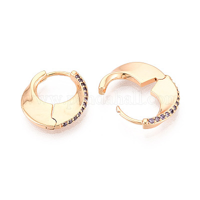 Серьги-кольца с микропаве из латуни и циркониями в форме луны EJEW-T048-37B-G-1