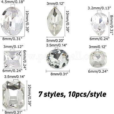 70 шт. 7 стильных кабошона из заостренного стекла k9 со стразами RGLA-CA0001-07-1