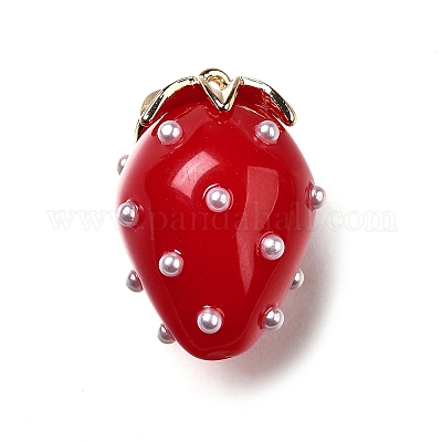 Подвески из акрила и латуни в виде клубники OACR-R006-02G-02-1