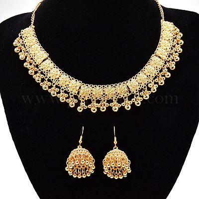 Комплекты из круглых бусин с кисточками и серег-гвоздиков из богемского сплава FS-WG69CDB-01-1