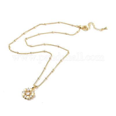 Ожерелья с подвеской из латуни в виде сердца и цветка с микропаве и кубическим цирконием для женщин NJEW-A015-10KCG-1
