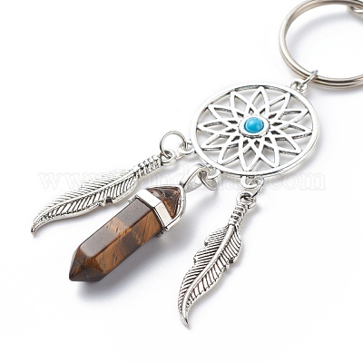 Тканая сетка/паутина с подвесными украшениями из перьевого сплава HJEW-JM00777-1