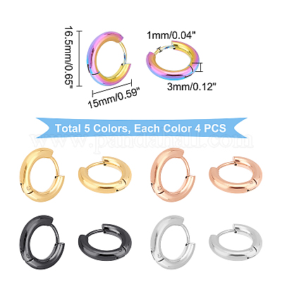 10 пара двухцветных массивных серег-колец Huggie Hoop с ионным покрытием (IP) из нержавеющей стали 304 и булавкой из хирургической нержавеющей стали 316 для женщин EJEW-DC0001-16-1